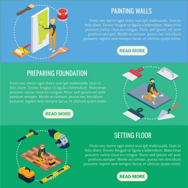 Düz izometrik yenileme afiş kümesi vektör