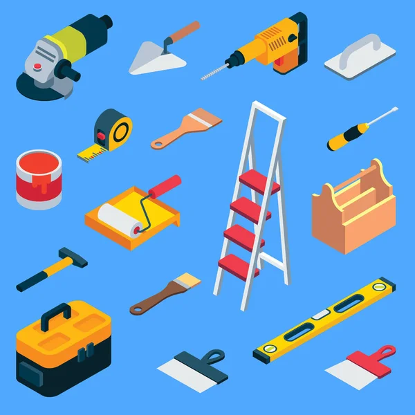 Vector flat isometric home repair work tool kit — Stock Vector