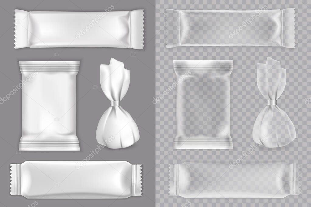 Candy packaging mockup set, vector isolated illustration