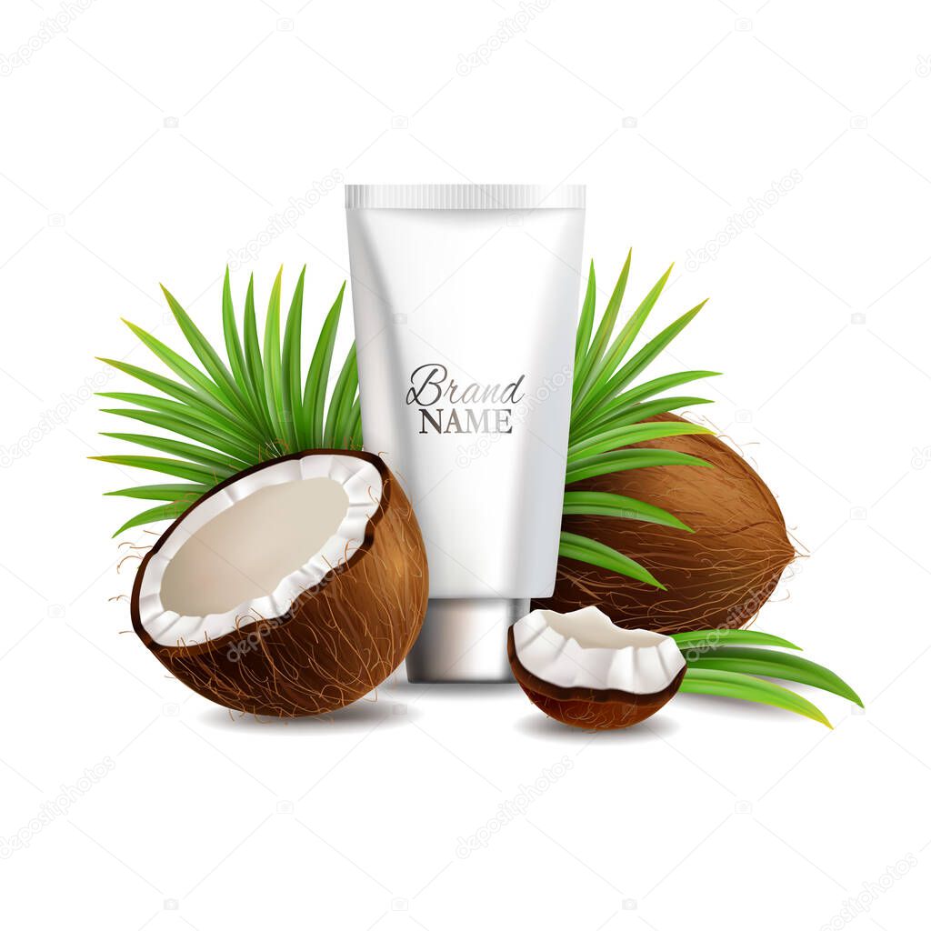 Natural and organic coconut cosmetics, vector illustration