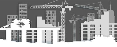 İnşaat alanı, kağıt sanatında vektör illüstrasyonu