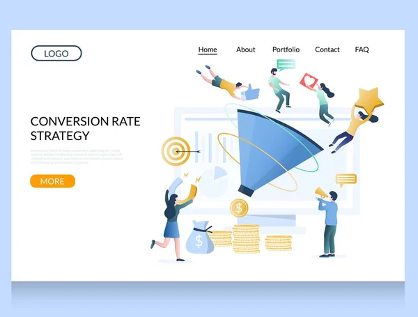 Modello di progettazione della pagina di destinazione del sito web vettoriale della strategia di conversione — Vettoriale Stock