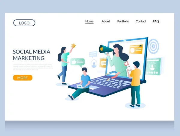 Plantilla de diseño de página de destino de sitio web de vector de marketing social — Vector de stock