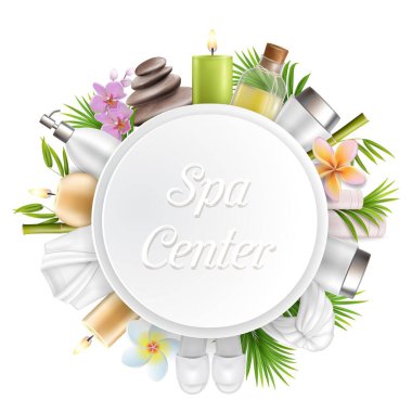 Spa salonu yuvarlak çerçevesi, vektör gerçekçi izole illüstrasyon