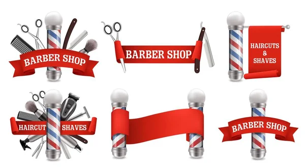 Logotipo de la barbería, etiqueta, juego de emblemas, ilustración aislada vector — Vector de stock
