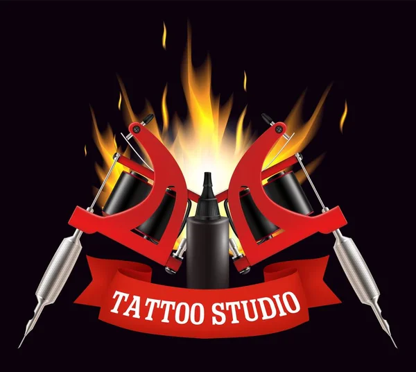 Etiqueta de estudio de tatuaje, emblema, plantilla de vector de logotipo — Vector de stock