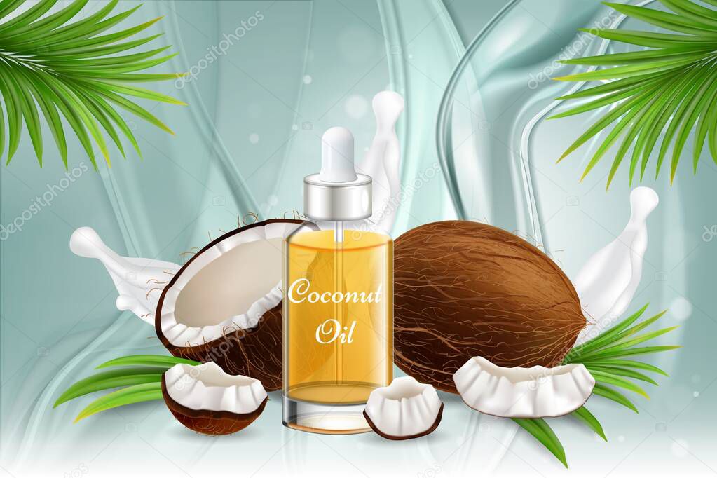 Natural coconut oil vector poster banner template