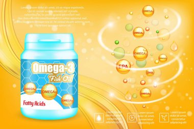 Omega-3 yağ asitleri reklam vektörü poster şablonu
