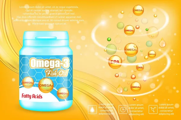Modèle de bannière d'affiche vectorielle publicitaire d'acides gras Omega-3 — Image vectorielle