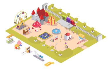 Lunapark çekimleri vektör düz izometrik illüstrasyon