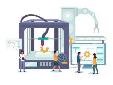 Web afişi için 3d yazıcı teknolojisi vektörü kavramı, web sayfası