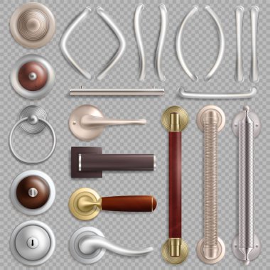 Realistic metal door handles, vector isolated illustration clipart