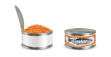 Metaldeki kırmızı havyar maket seti, vektör izole görüntü