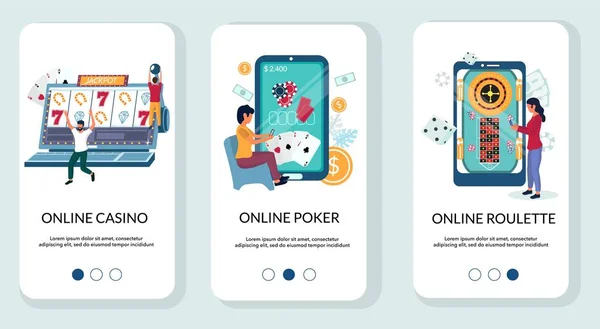 Casinò online mobile app onboarding schermi modello vettoriale — Vettoriale Stock