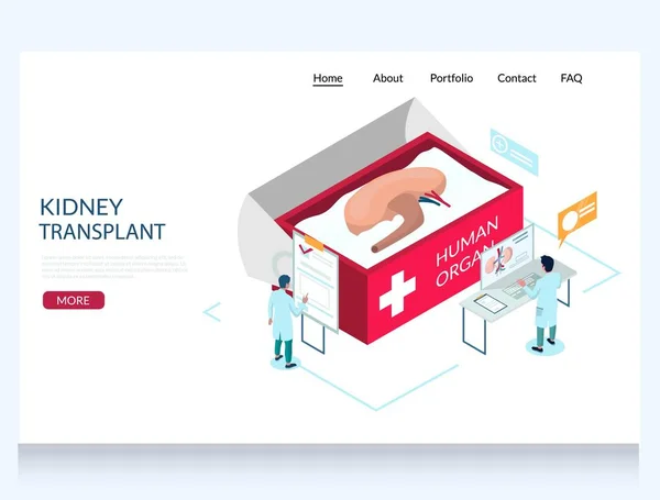 Kidney transplant vector website landing page design template — Stock Vector