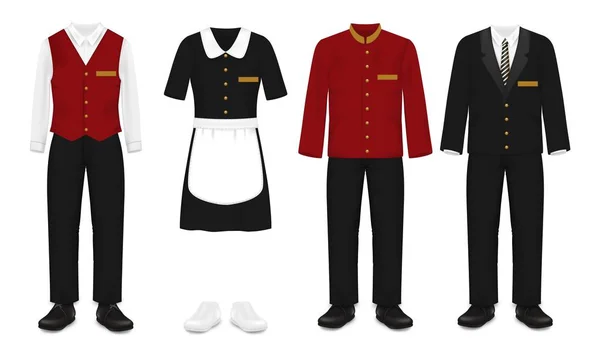 Hotel staff conjunto uniforme, ilustração vetorial isolado — Vetor de Stock
