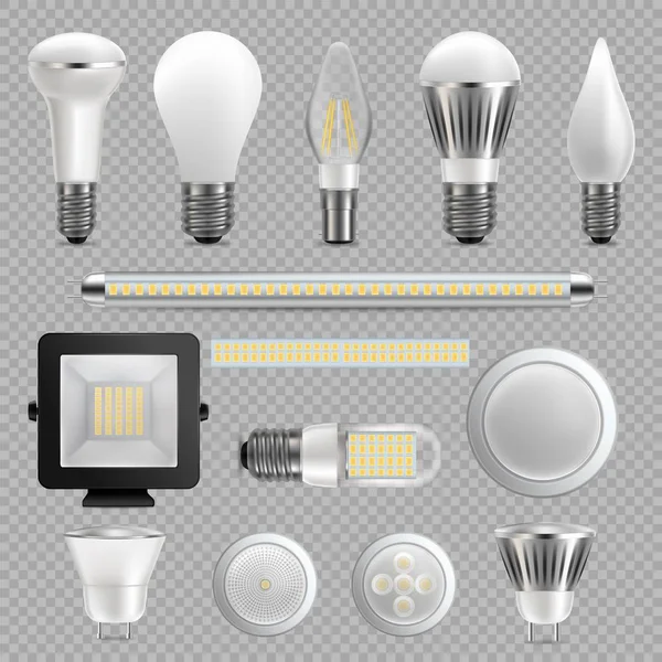 Led light bulb set, vector isolated illustration — Stock Vector