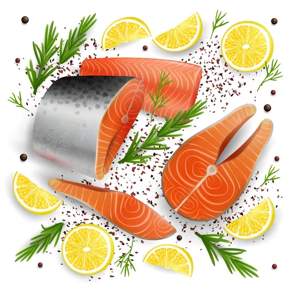 Pesce rosso salmone, illustrazione realistica vettoriale 3d — Vettoriale Stock
