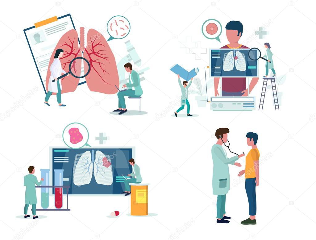 Pulmonology or respiratory medicine icon set, vector illustration