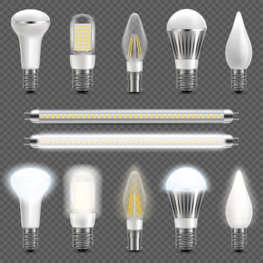 Led light bulb set, vector isolated illustration clipart