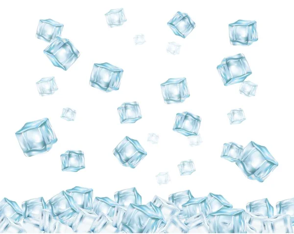 Caindo cubos de gelo, vetor 3d ilustração realista — Vetor de Stock