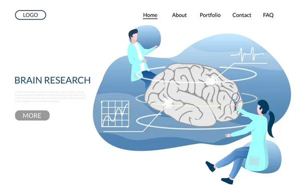Cerebro investigación vector sitio web landing page plantilla de diseño — Archivo Imágenes Vectoriales
