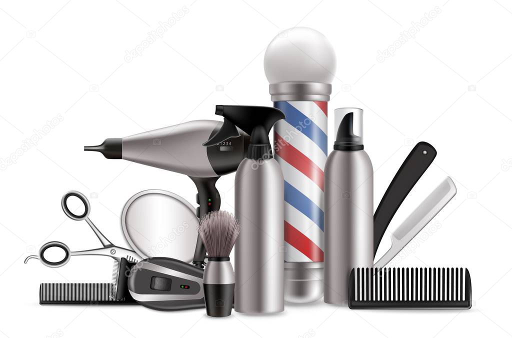 Barbers tools and equipment composition, vector illustration