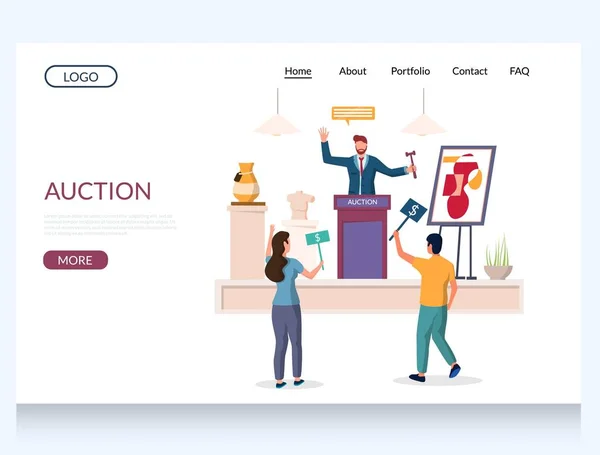 Auktionsvektor webbplats landning sida design mall — Stock vektor