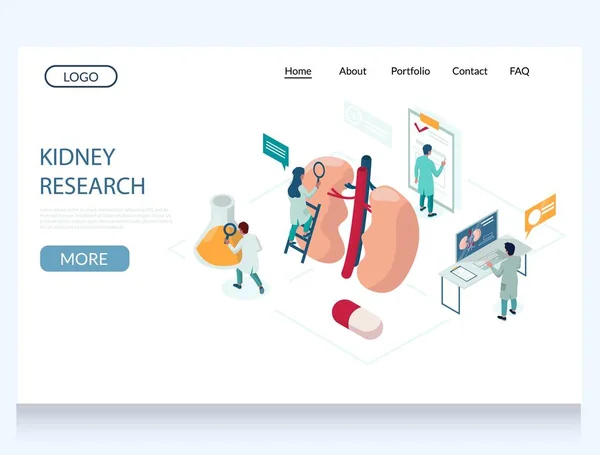 Kidney research vector website landing page design template — Stock Vector