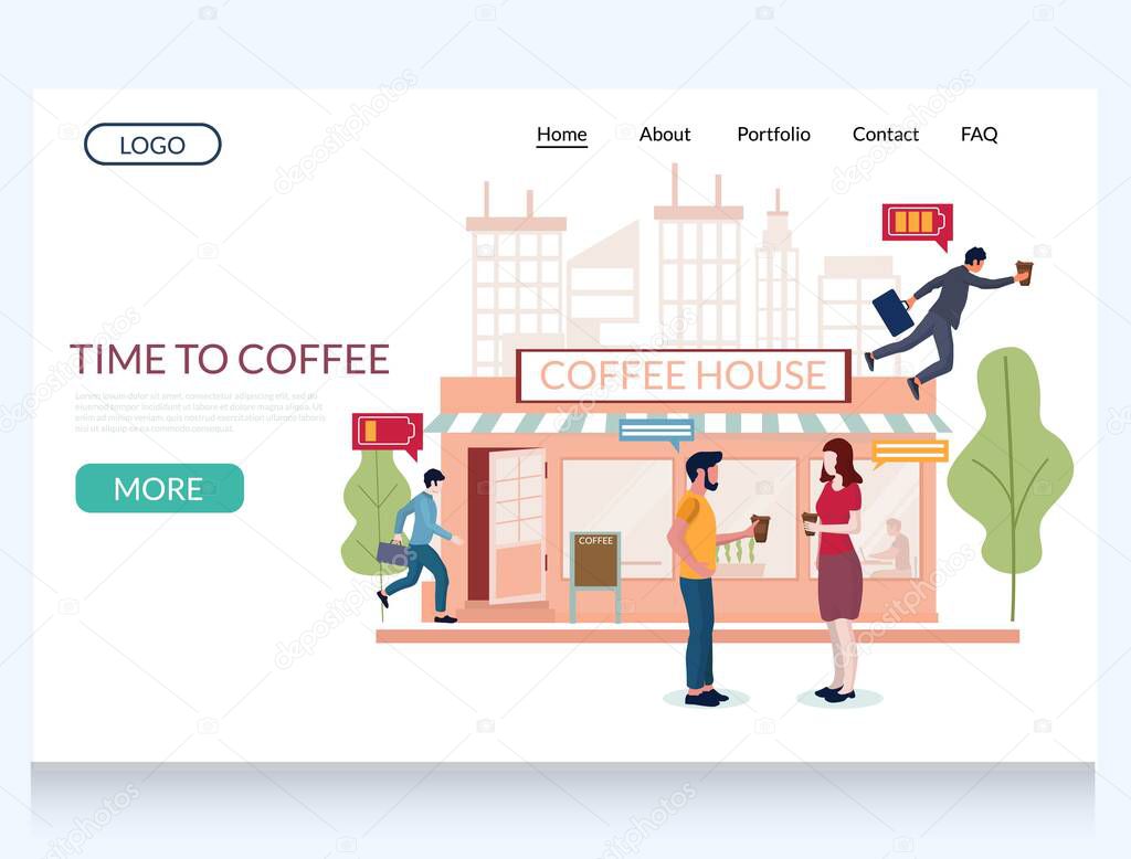 Time to coffee vector website landing page design template