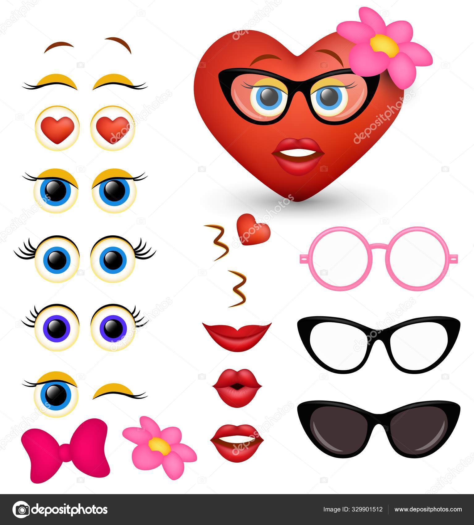 Vektor feminin rød hjerte emoji maker, emoticon skaper stockvektor ©  SiberianArt #329901512, image size:1535x1700