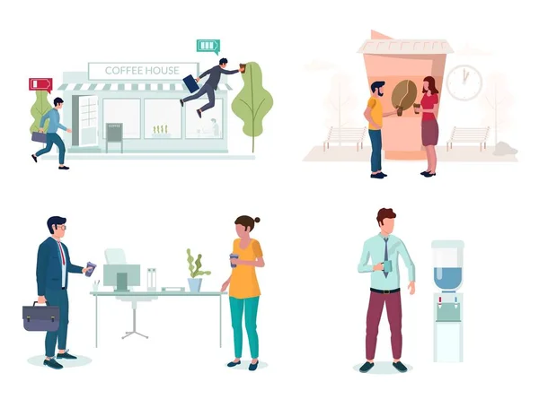 Office people taking coffee break set, vector illustration — 스톡 벡터