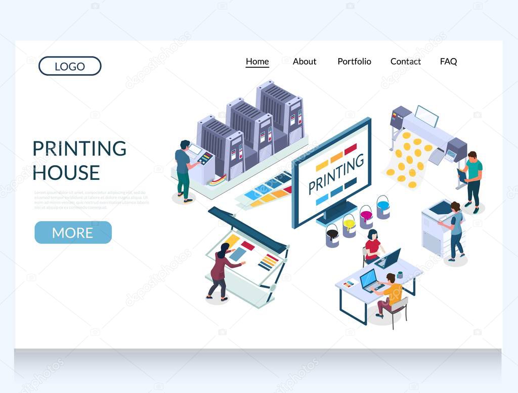 Printing house vector website landing page design template