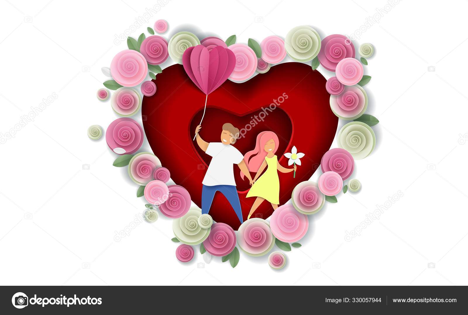 情人节贺卡模板，矢量剪纸插图图库矢量图©SiberianArt 330057944, image size:1600x1077
