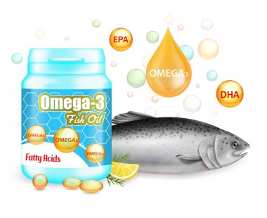Omega 3 balık yağı takviyesi reklam vektörü poster şablonu