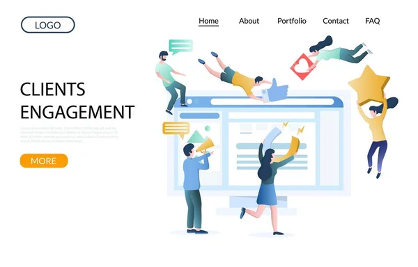 Clients engagement vector website landing page design template — Stock Vector