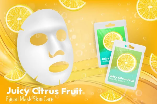 Anúncio de máscara de folha facial de citrinos, ilustração vetorial — Vetor de Stock