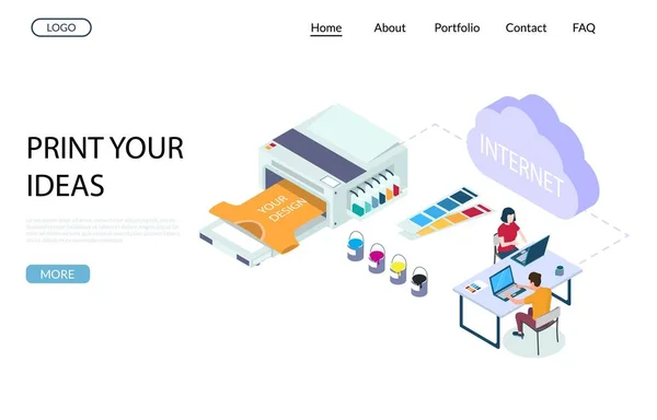 Print shop diensten vector website landing page ontwerp template — Stockvector