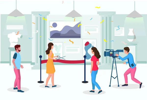 Art gallery grand opening ceremony, vector illustration — 스톡 벡터