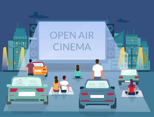 Open air cinema, vector poster design template — Stock Vector