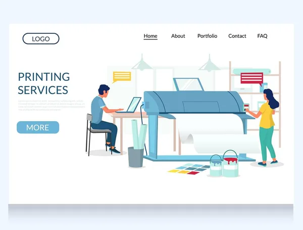 Servicio de impresión vector página web landing page design template — Vector de stock