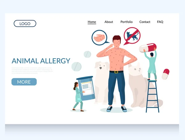 Hayvan alerjisi web sitesi iniş sayfası şablonu — Stok Vektör
