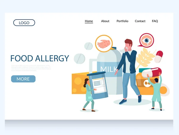 Gıda alerjisi vektörü web sitesi iniş sayfası tasarımı şablonu — Stok Vektör