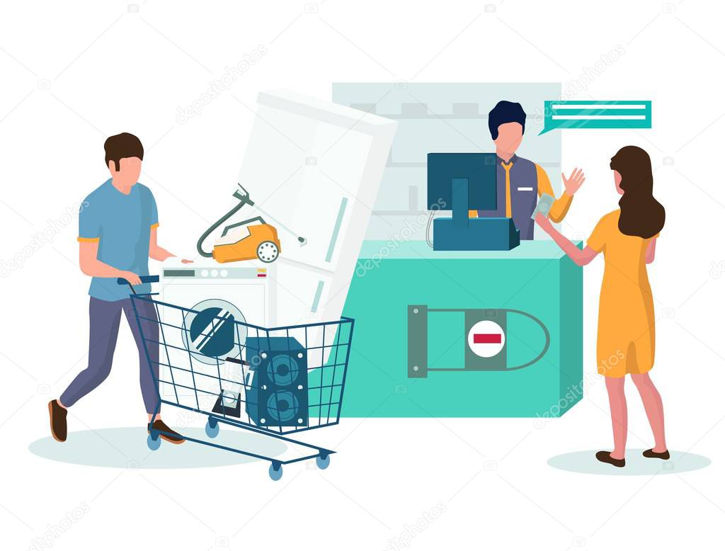 Purchase of consumer electronic products vector flat illustration