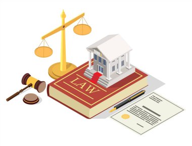 Banka yönetmelik yasası vektörü düz izometrik illüstrasyon