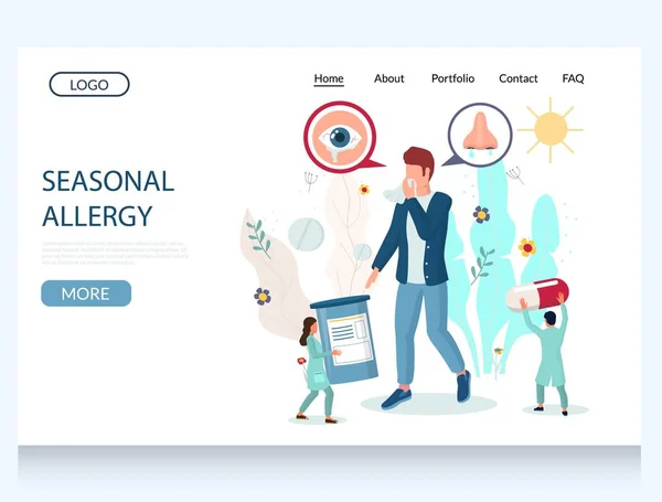 Seasonal allergy vector website landing page design template — Stock Vector