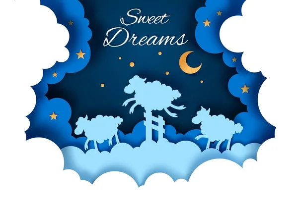 Dulces sueños vector ilustración en estilo de arte de papel — Vector de stock