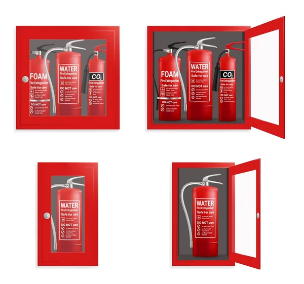 Fire extinguisher in cabinet set, vector isolated illustration — 스톡 벡터