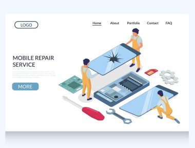 Mobil onarım hizmeti web sitesi iniş sayfası tasarımı şablonu