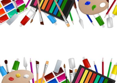 Sanat araçları ve malzeme çerçevesi, vektör illüstrasyonu